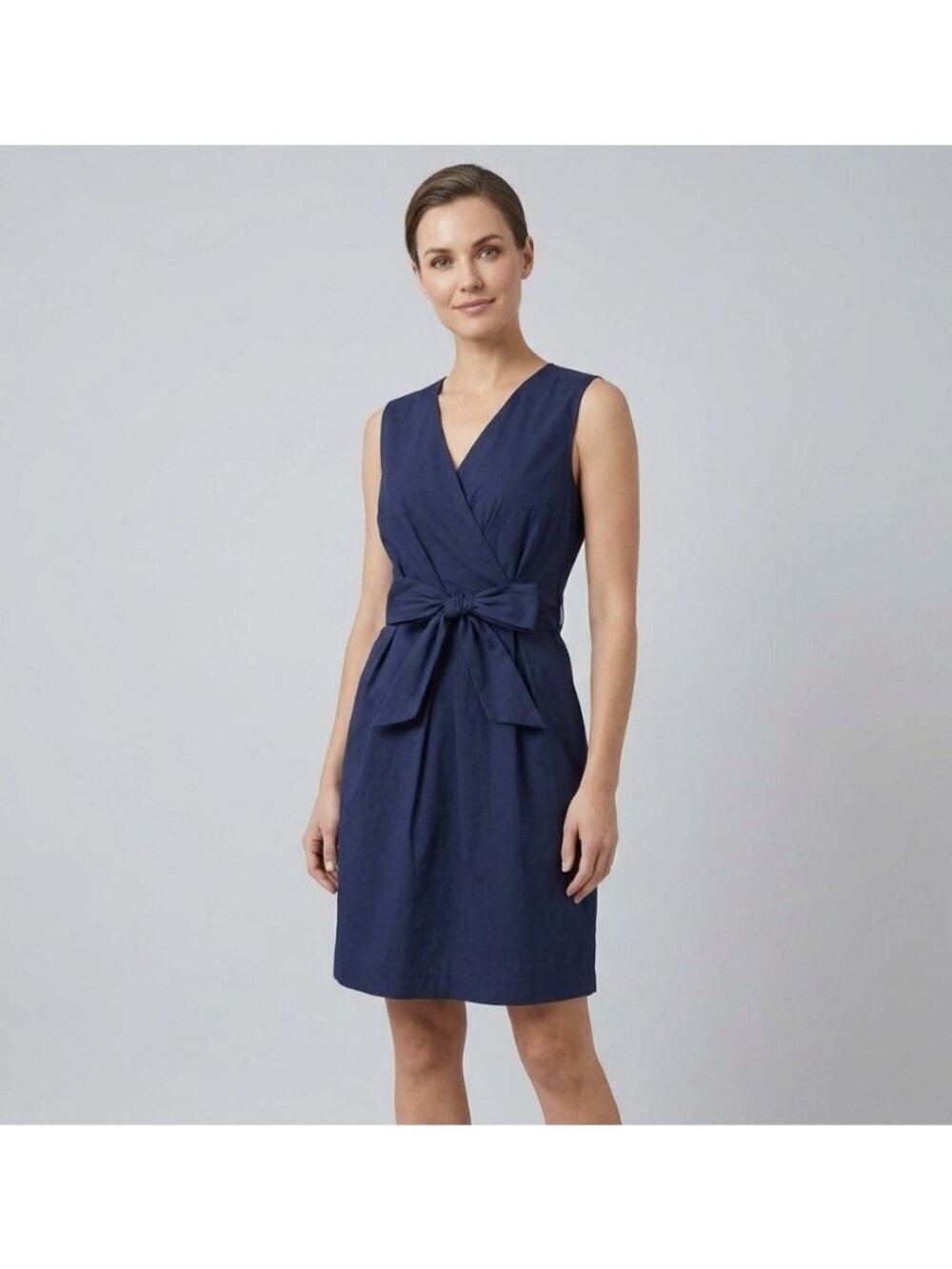 Hinson Wu Ellen Faux Wrap Dress Womens Medium Blue Sleeveless V-Neck Tie Waist